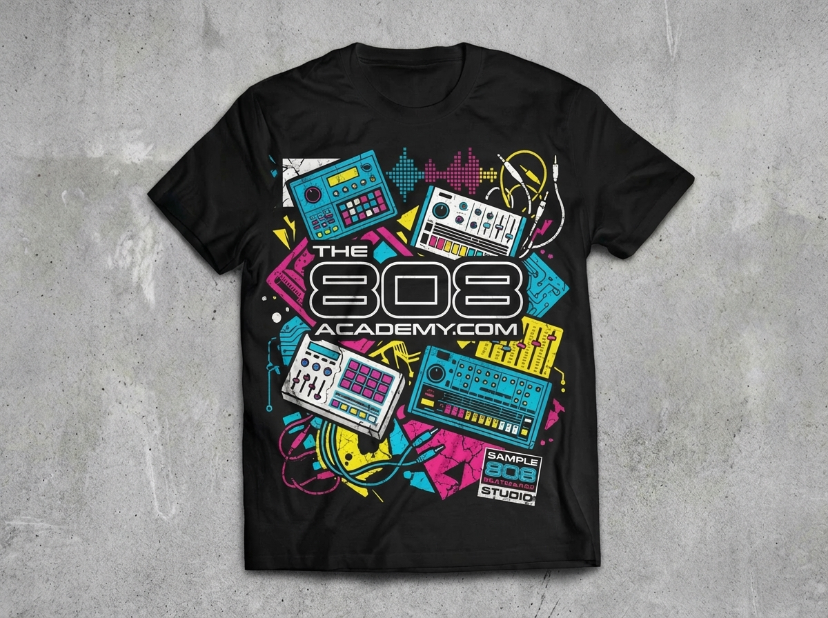 808 art tee flat lay
