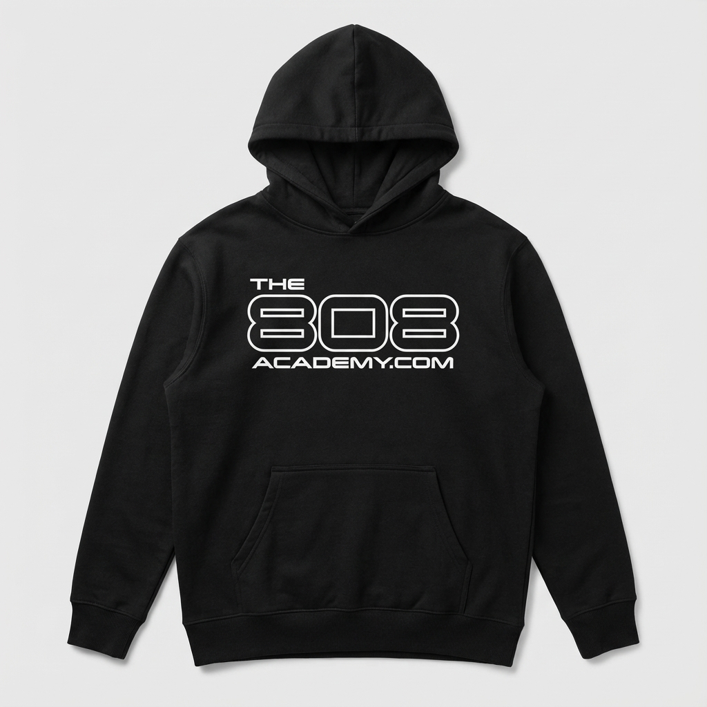 Black 808 logo hoodie front and back